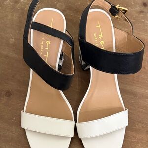 Tabitha Black and White Leather Ankle-Strap Sandals